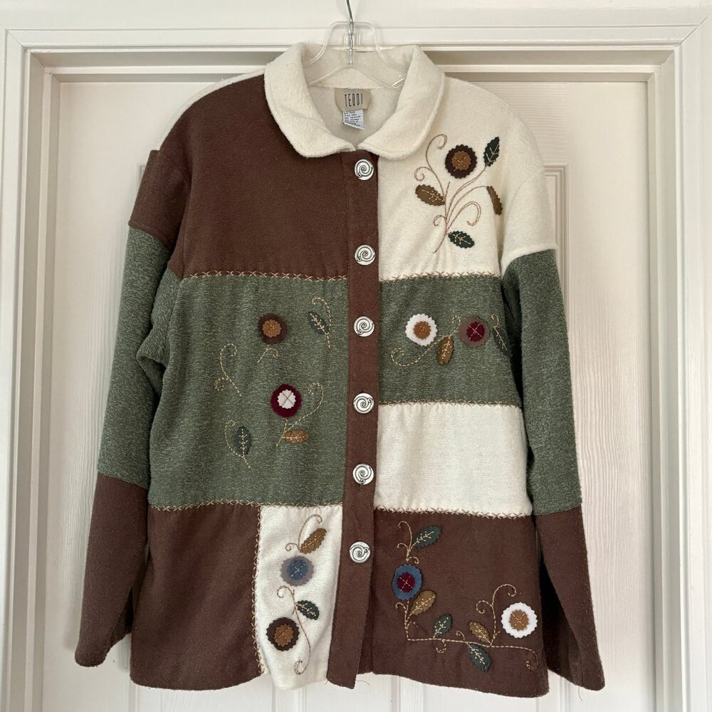 VTG Teddi cardigan patchwork sweater, XL